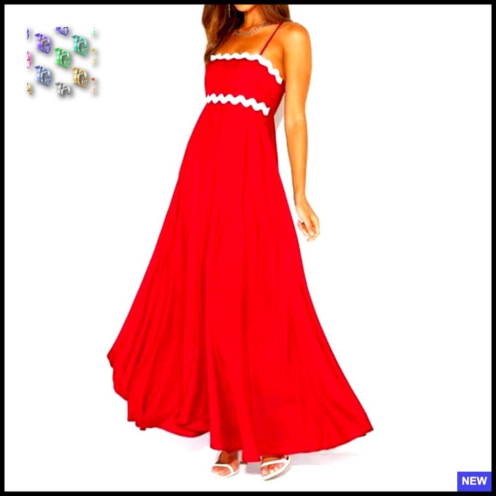 Spaghetti Strap Maxi Dress Smocked Back Boho Flowy Summer Casual Beach - Picture 3 of 7
